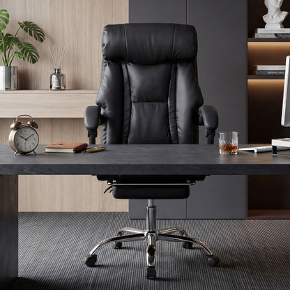 Executive Office Chair With Foot Rest, Adjustable Height - Black