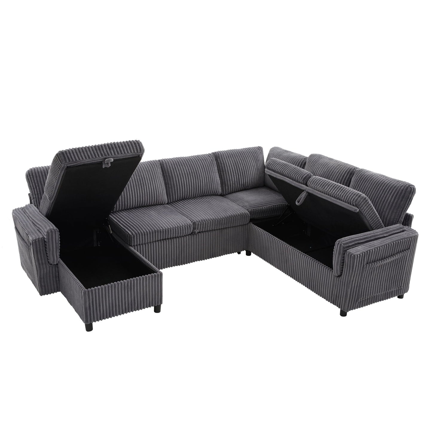 Convertible U-Shaped Sectional Sofa Bed With USB Ports And Storage