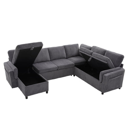 Convertible U-Shaped Sectional Sofa Bed With USB Ports And Storage