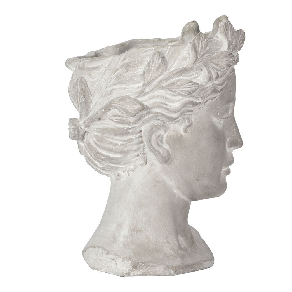 Greek Style Cement Head Planter Indoor Outdoor Home Garden Decor - Gray