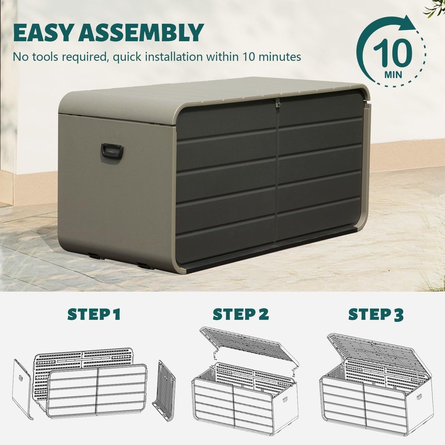 200 Gallon Plastic Deck Box with Lock and Waterproof Lid