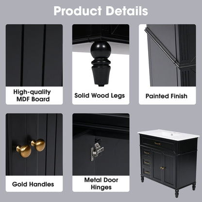 Bathroom Vanity With Sink, Freestanding Cabinet & Drawers