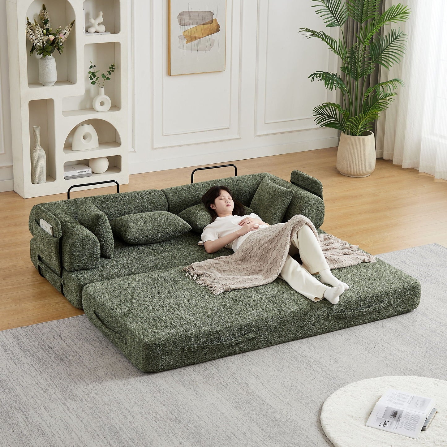 Convertible Sleeper Sofa Bed With Cylindrical Pillow