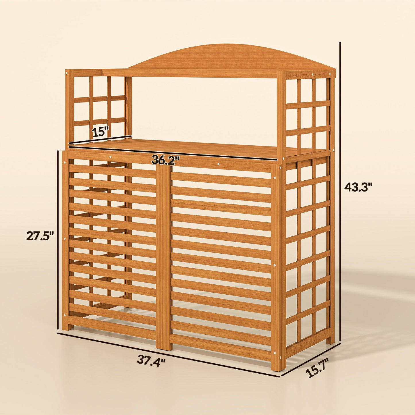 Outsunny Wood Air Conditioner Fence, Outdoor Privacy Screen Potting Table with Shelves