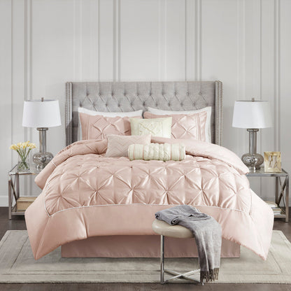 7 Piece Tufted Comforter Set Blush Cal King