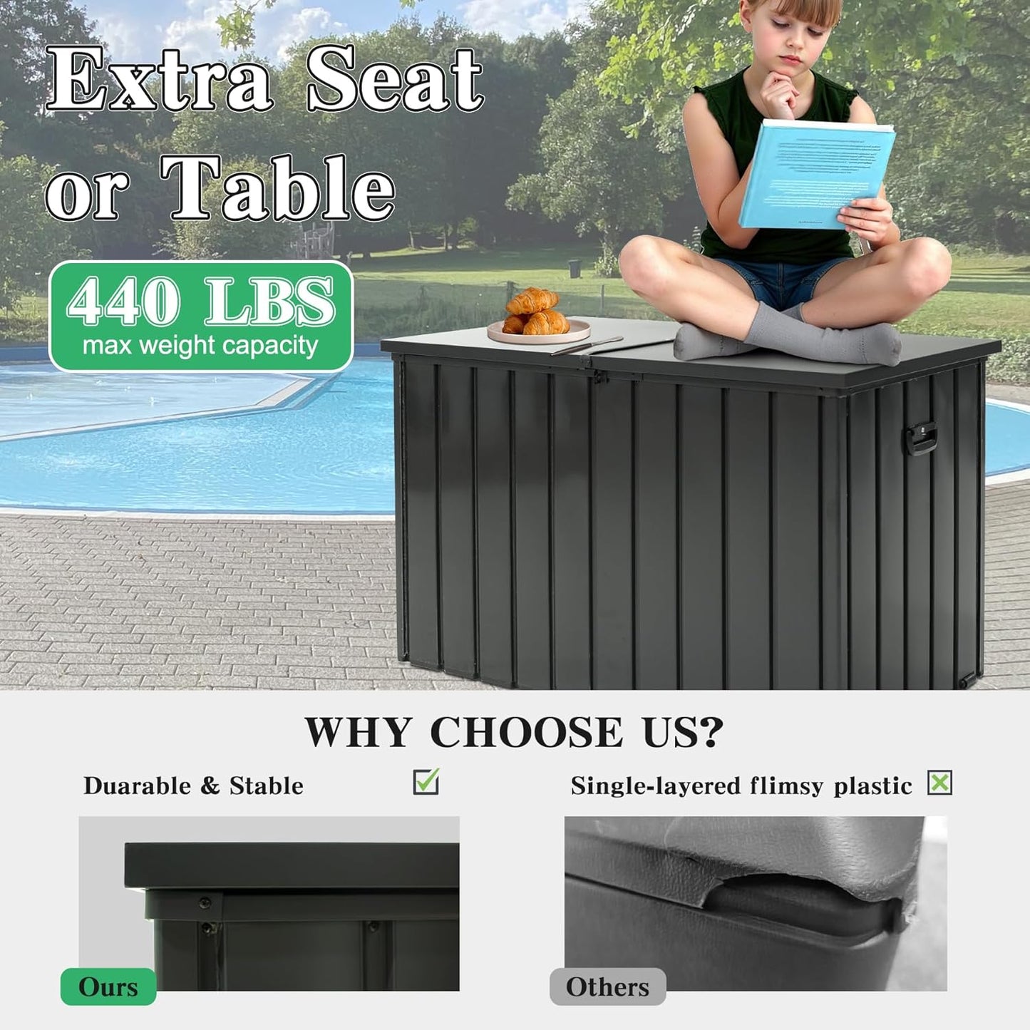200 Gallon Metal Deck Box with Lockable Lid