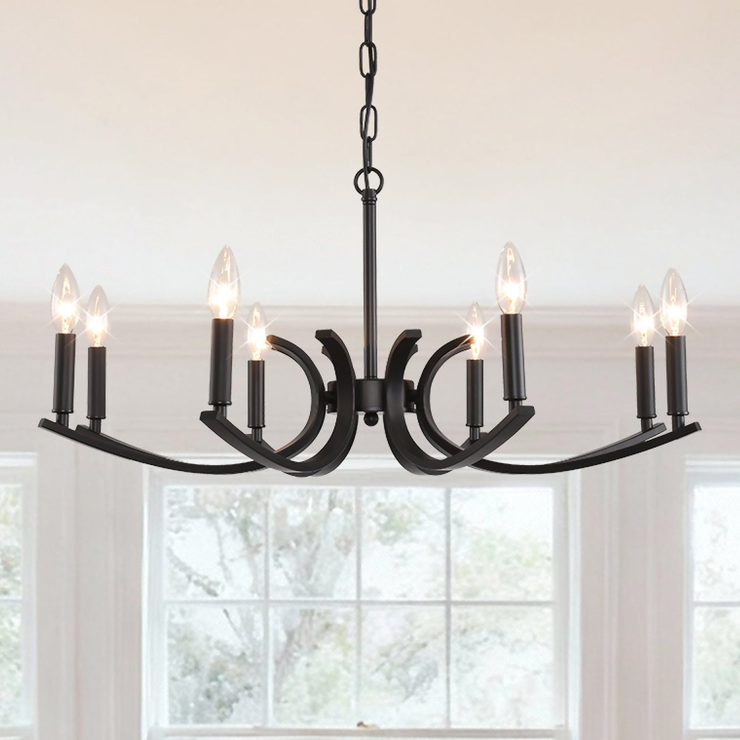8-Light Farmhouse Chandelier, Black Metal