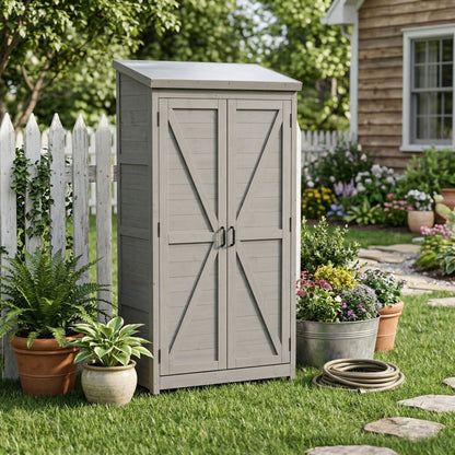 Outdoor Storage Shed With Vertical Tool Cabinet For Backyard