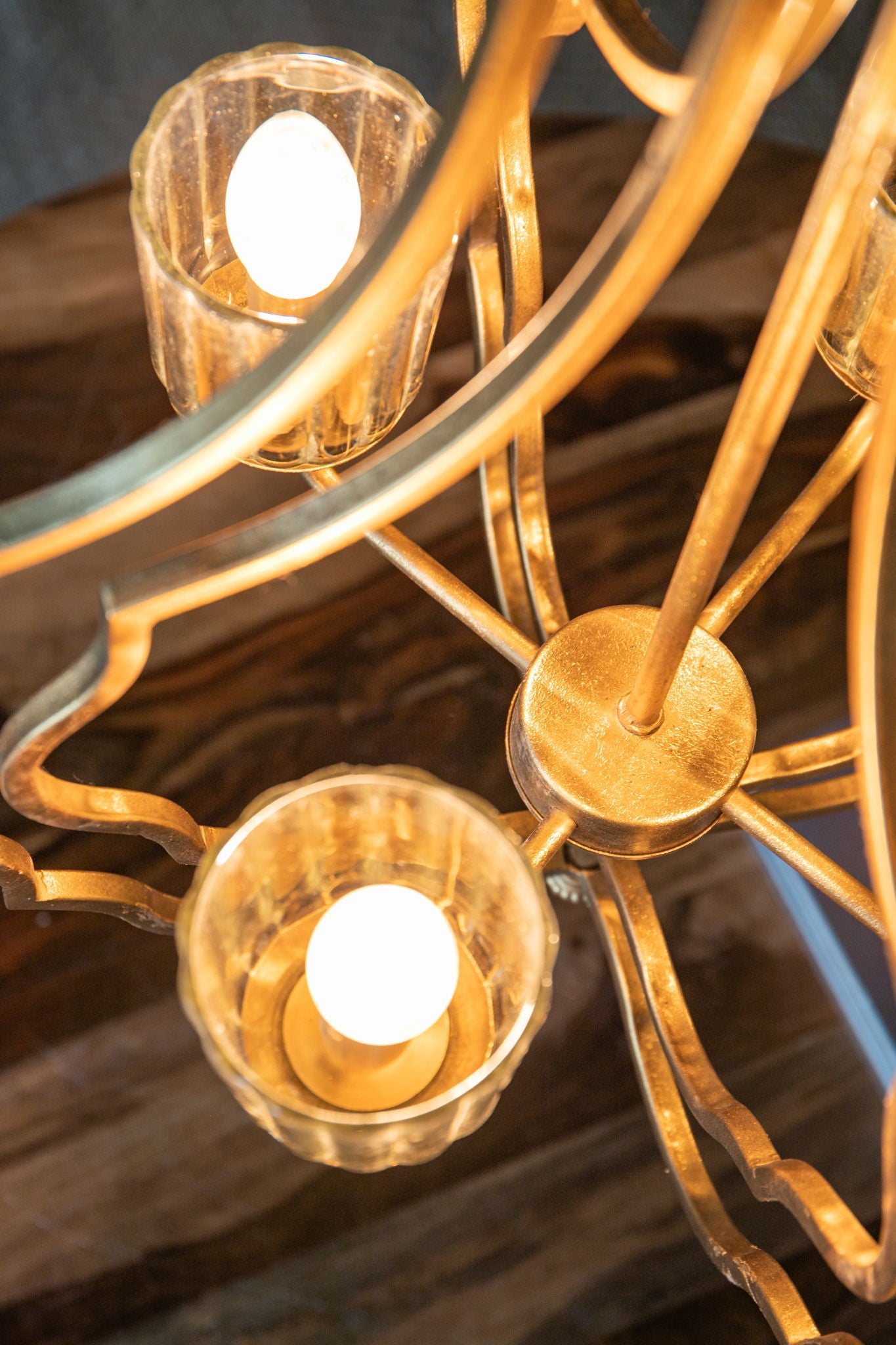 4 Light Metal Chandelier, Hanging Light Fixture With Adjustable Chain For Kitchen, Bulb Not Included - Gold