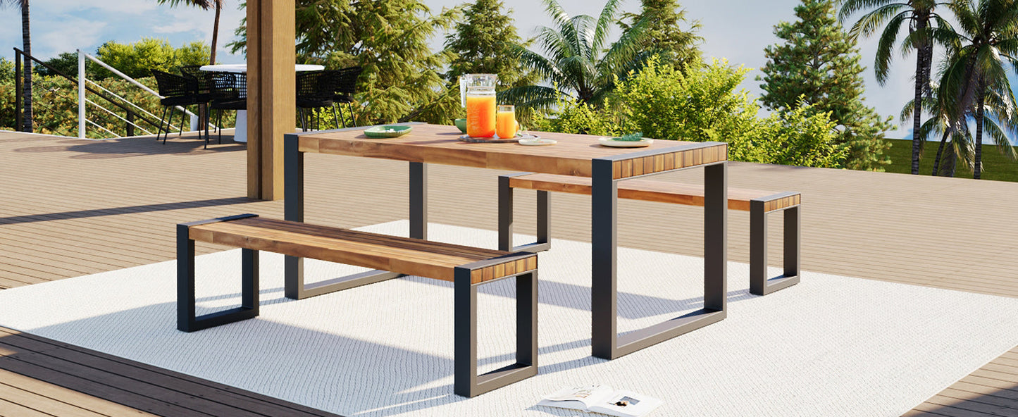 GO 3-Pieces Outdoor Dining Table With 2 Benches