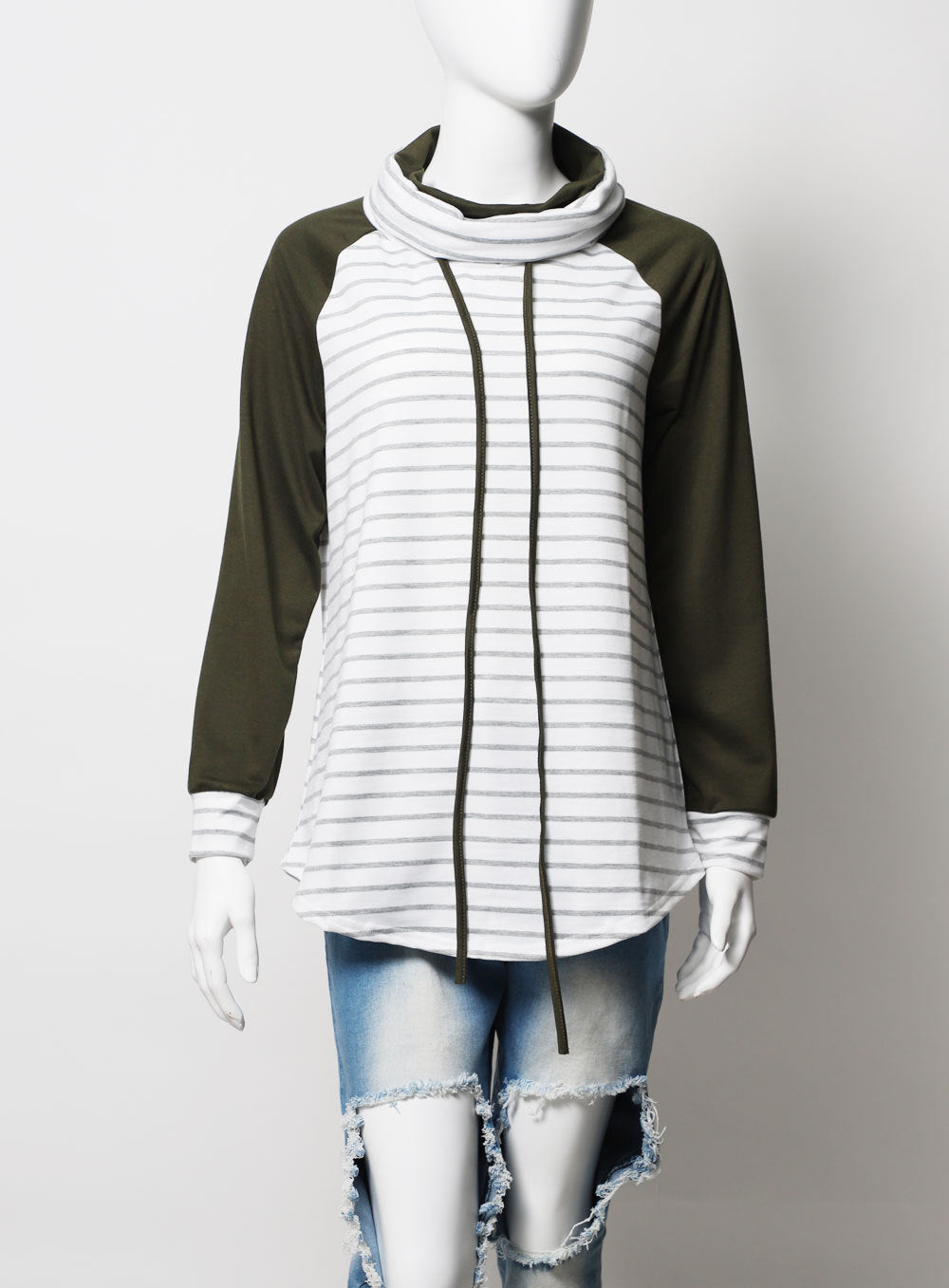 New pink sleeves blue stripes Fall or winter cotton sweater for high school or collage age girl