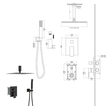 Dual Shower Head 16" Ceiling Mount Square Shower System with Rough In Valve