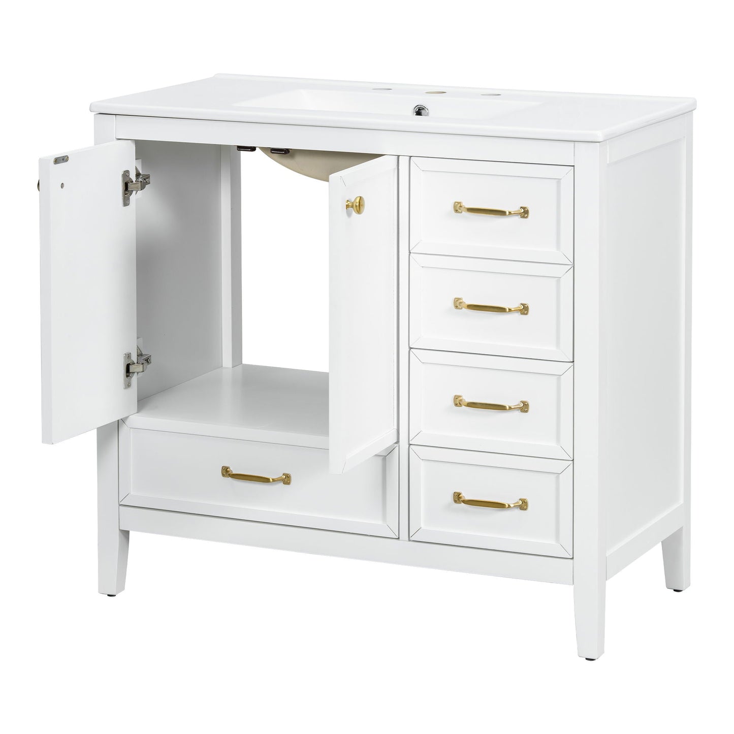 Elegant Vintage Bathroom Vanity With Sink and Soft Closing Drawers