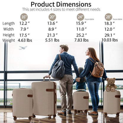 4 Piece Luggage Suitcase Set, Hard Shell Lightweight Expandable Travel Luggage With 4 Packing Cubes