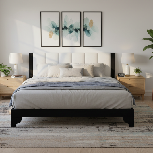 Queen Size Bed Frame in Black & White Pine