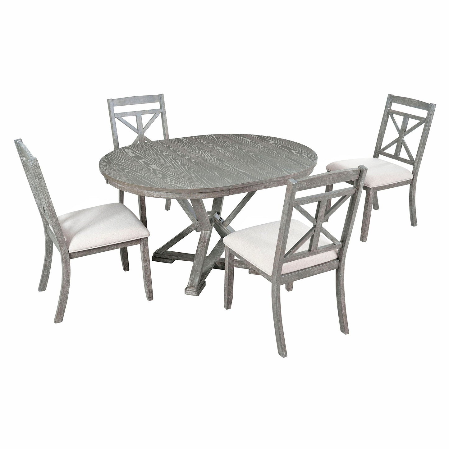 Dining Set With Extendable Round Table And 4 Upholstered Chairs