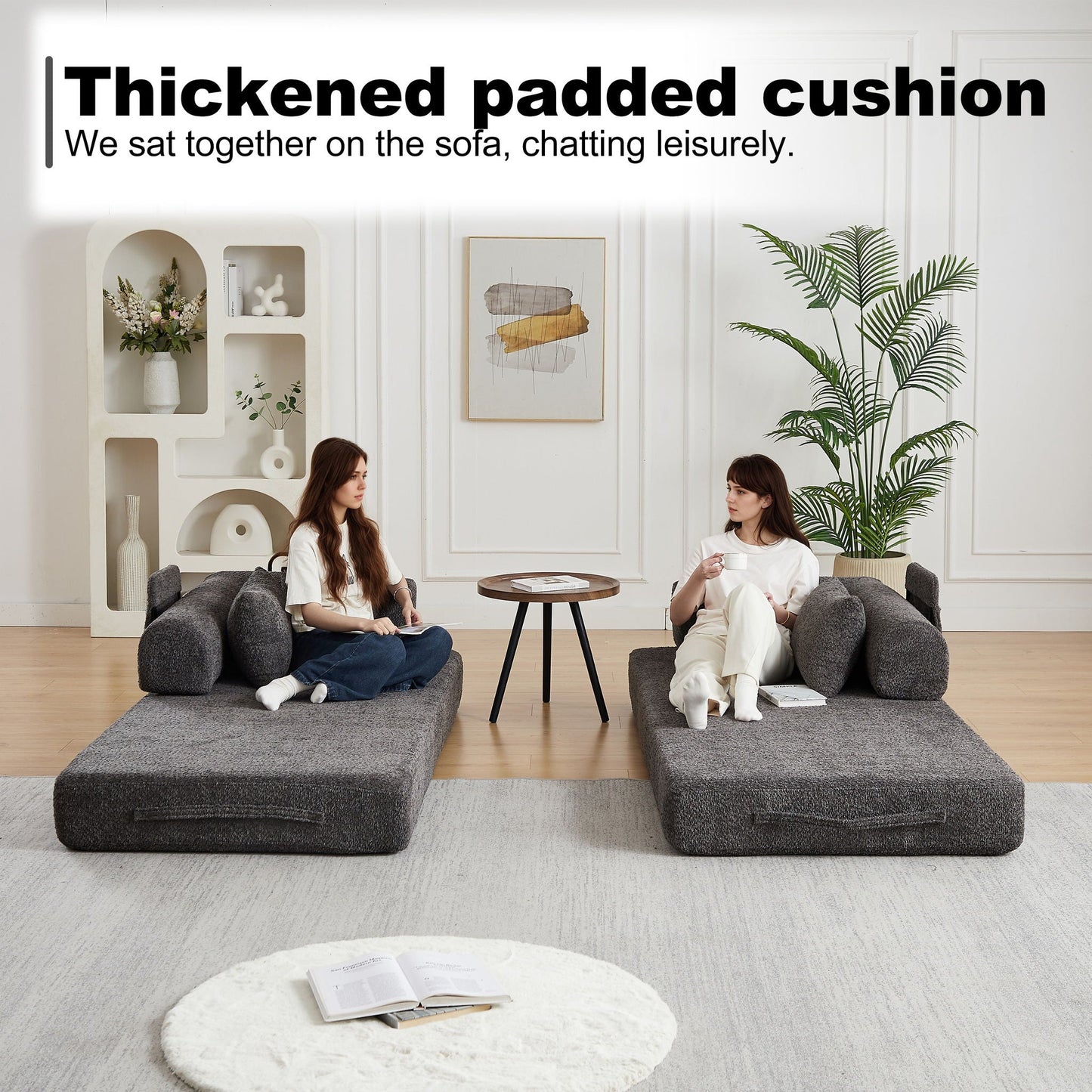 Convertible Sleeper Sofa Bed With Cylindrical Pillow