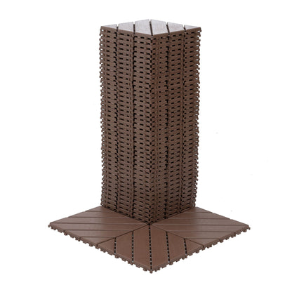 Interlocking Deck Waterproof Outdoor Patio Tiles (Set of 44) - Brown