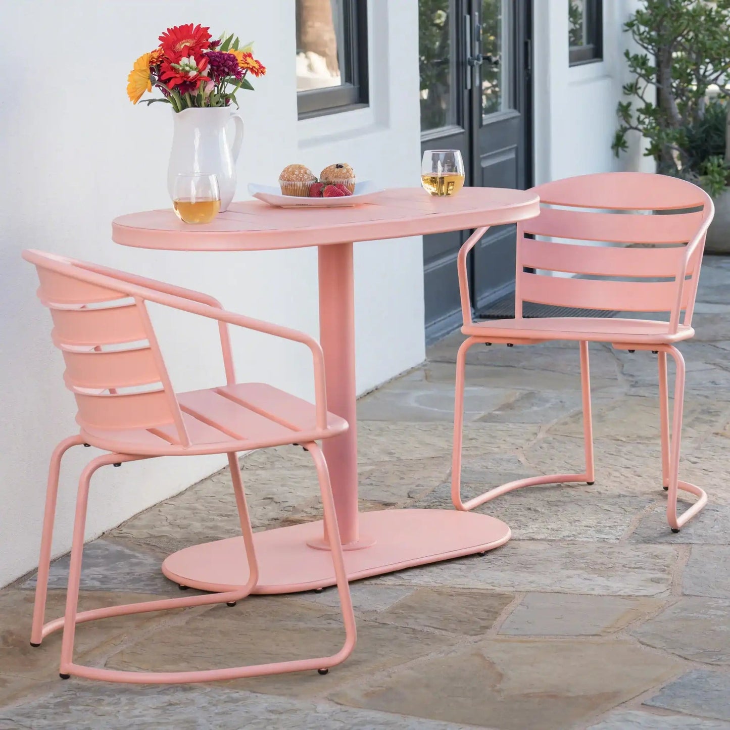 3 Piece Elegant Outdoor Bistro Set With 2 Chairs And Oval Table