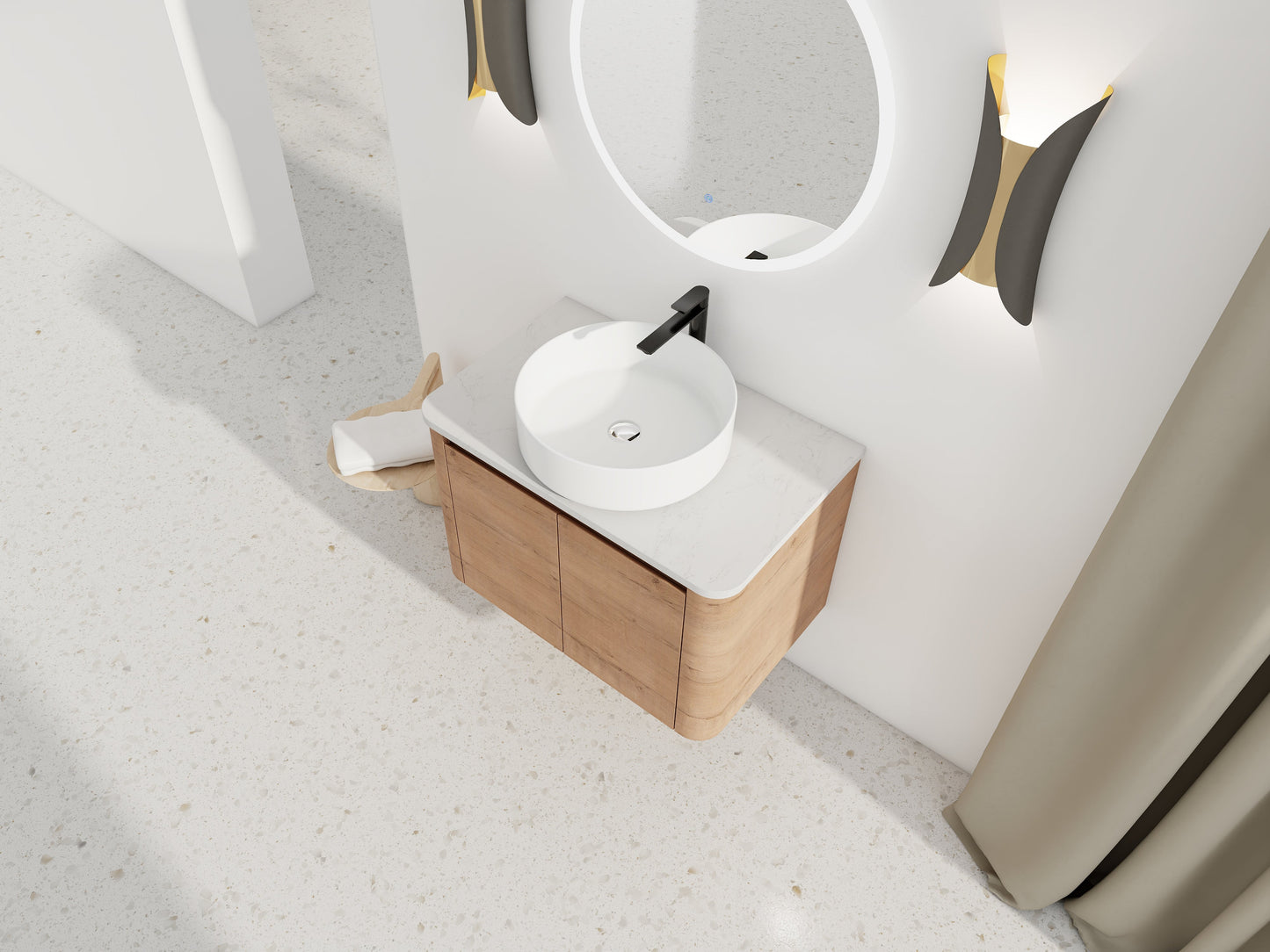 30" Wall-Mounted Bathroom Vanity With Ceramic Art Sink & 2 Soft-Close Doors