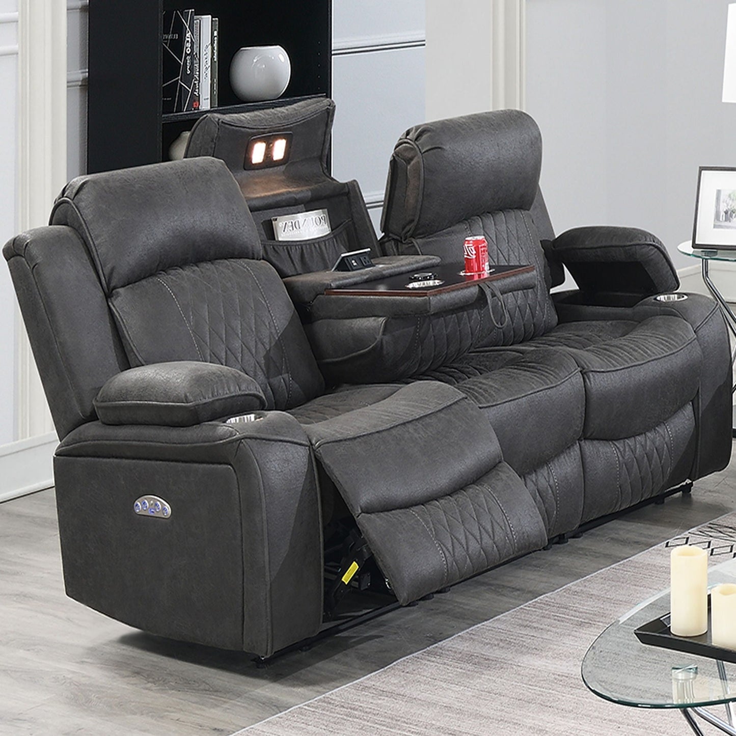 Power Motion Living Room Set With USB Port, Adjustable Headrest, Cup Holder