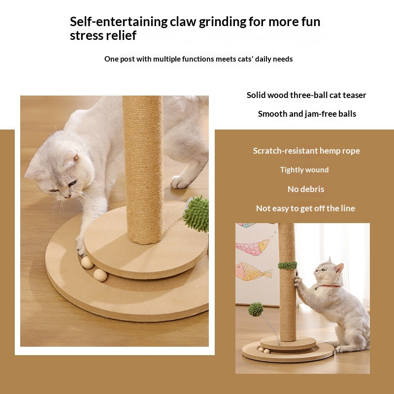 Cat Climbing Frame With Solid Wood Scratching Board, Durable Scratch-Resistant Cat Teaser Stick, Not Easy To Shed Debris, Cat Toy, Pet Supplies, Cross-Border Hot Seller