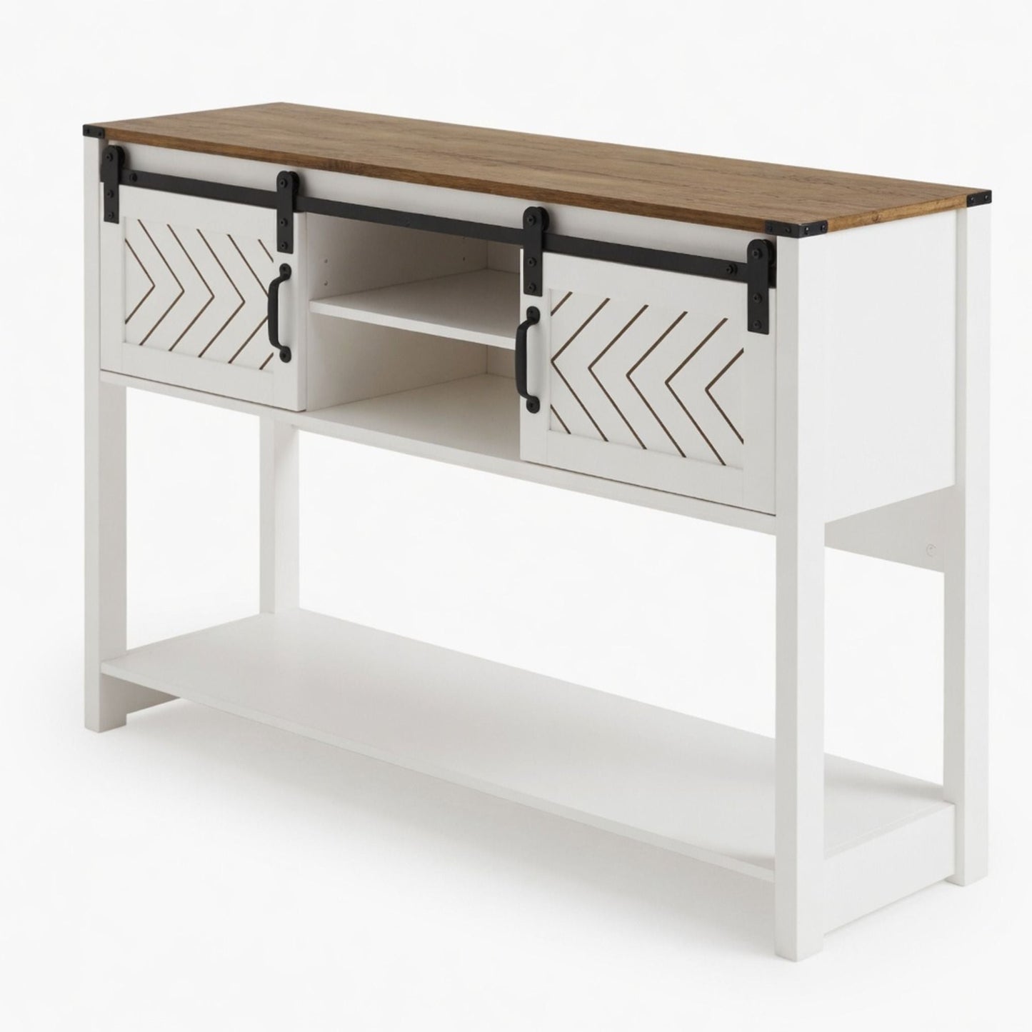 Entryway Table With Sliding Barn Door Storage - White / Oak