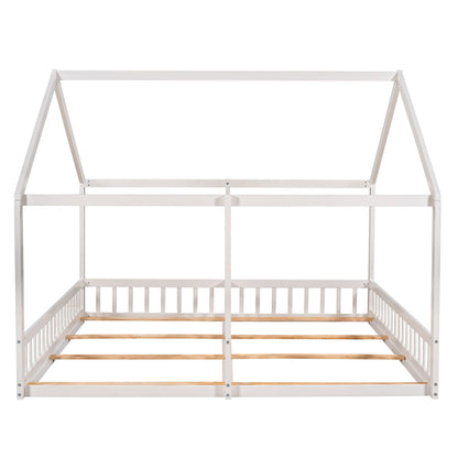 House Platform Beds, 2 Shared Beds, Metal Frame With Guardrails