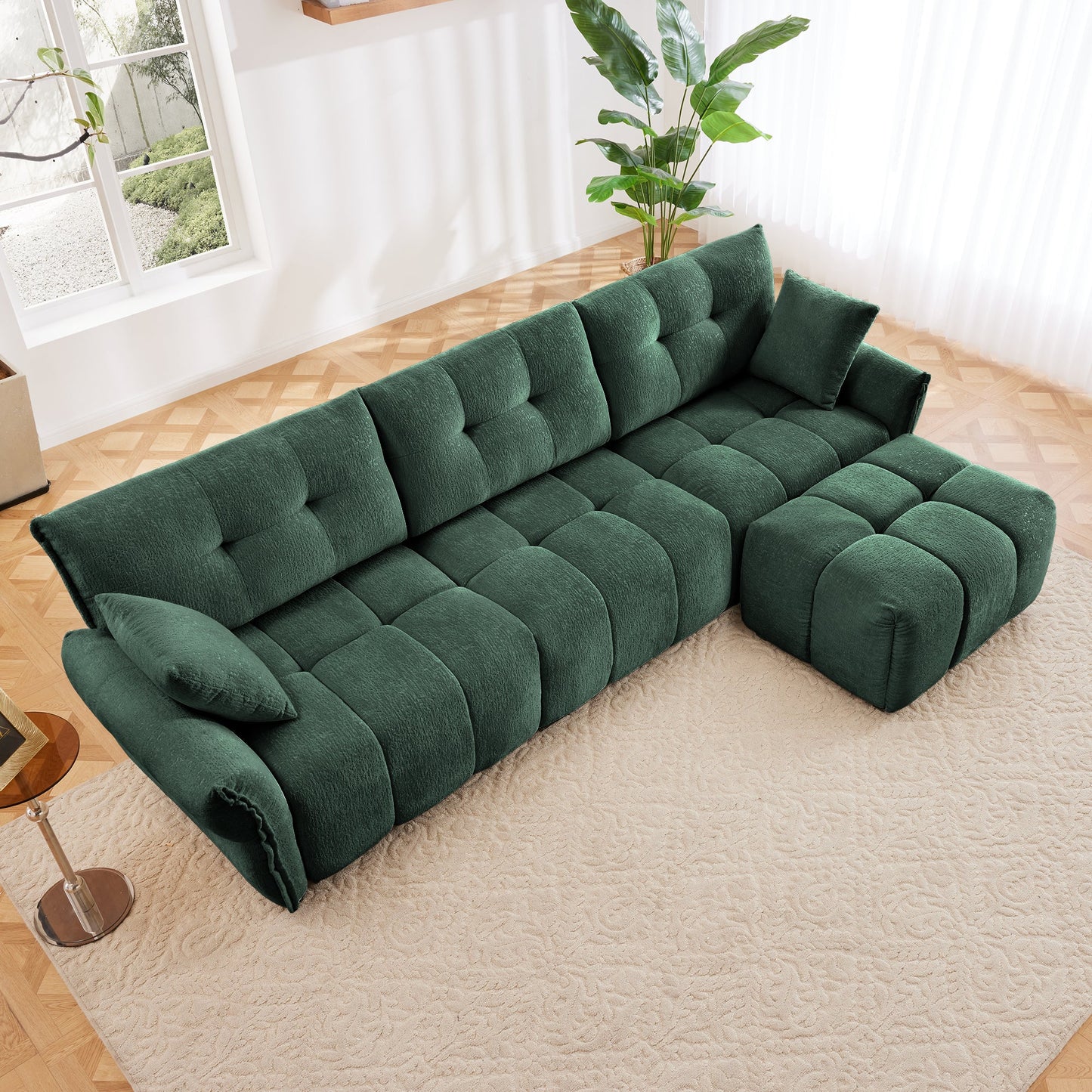 Three-Seater Sofa Set With Ottoman and Pillows