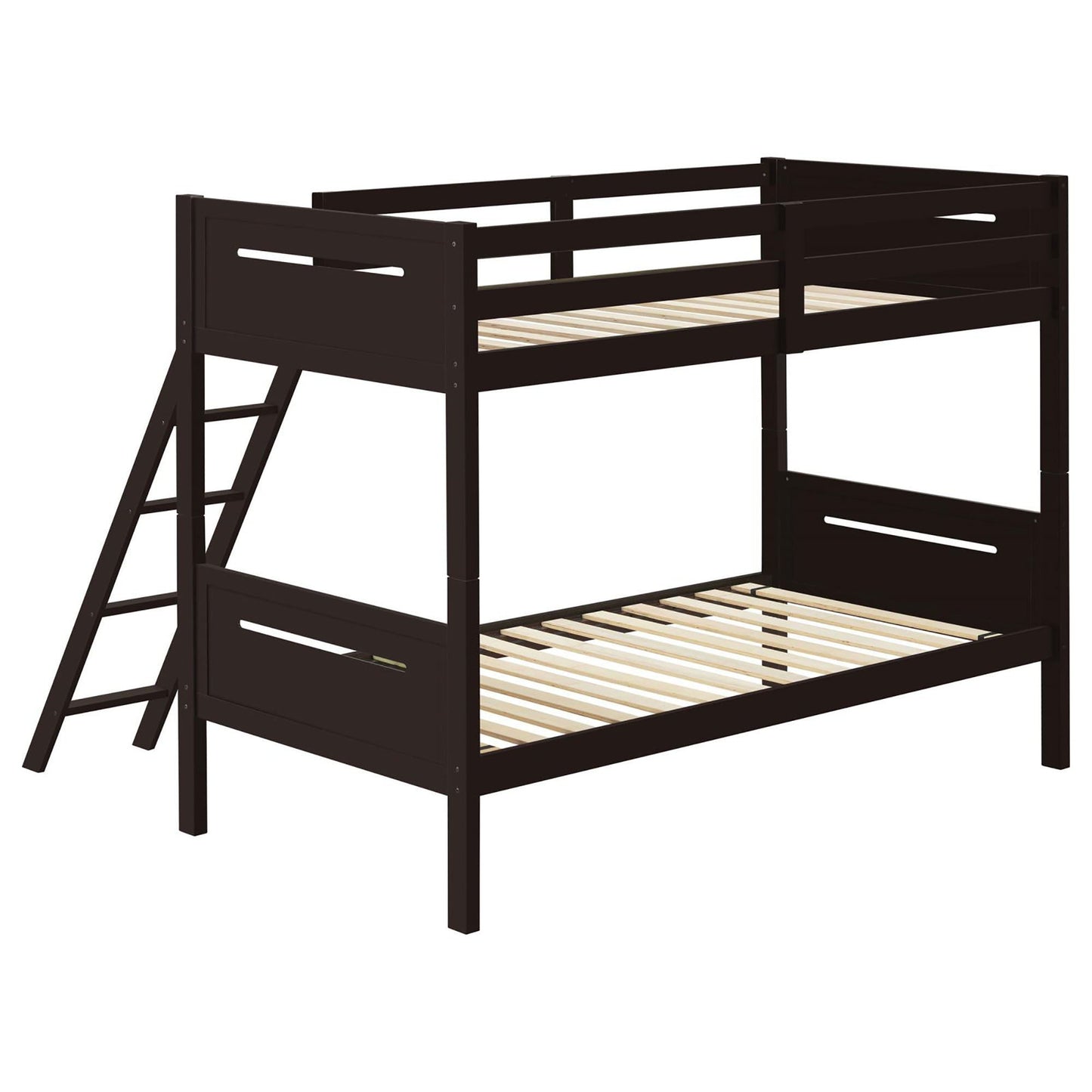 Bunk Bed With Built In Ladder, Safety Guardrails And Angled Access Step