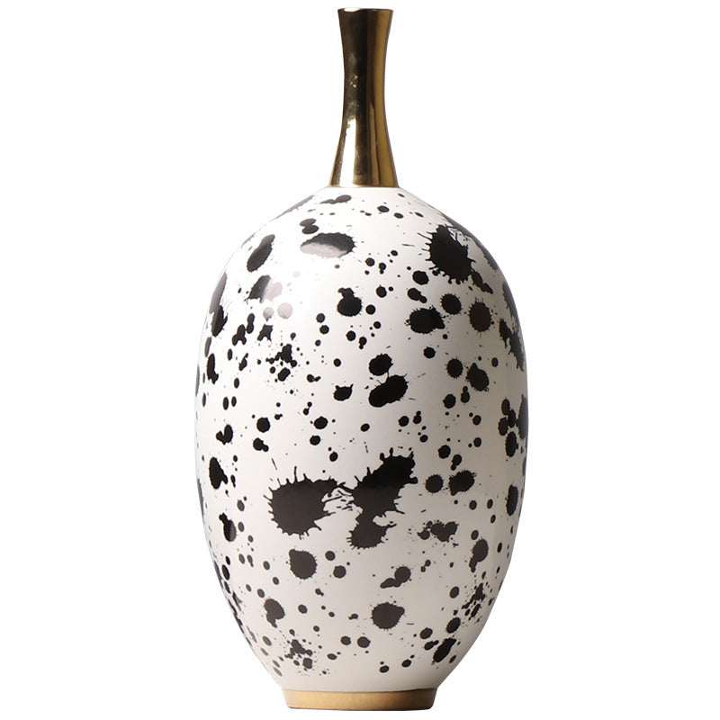 Chinese Ceramic Vase Splash-ink Color Matching Long Neck Flower Device