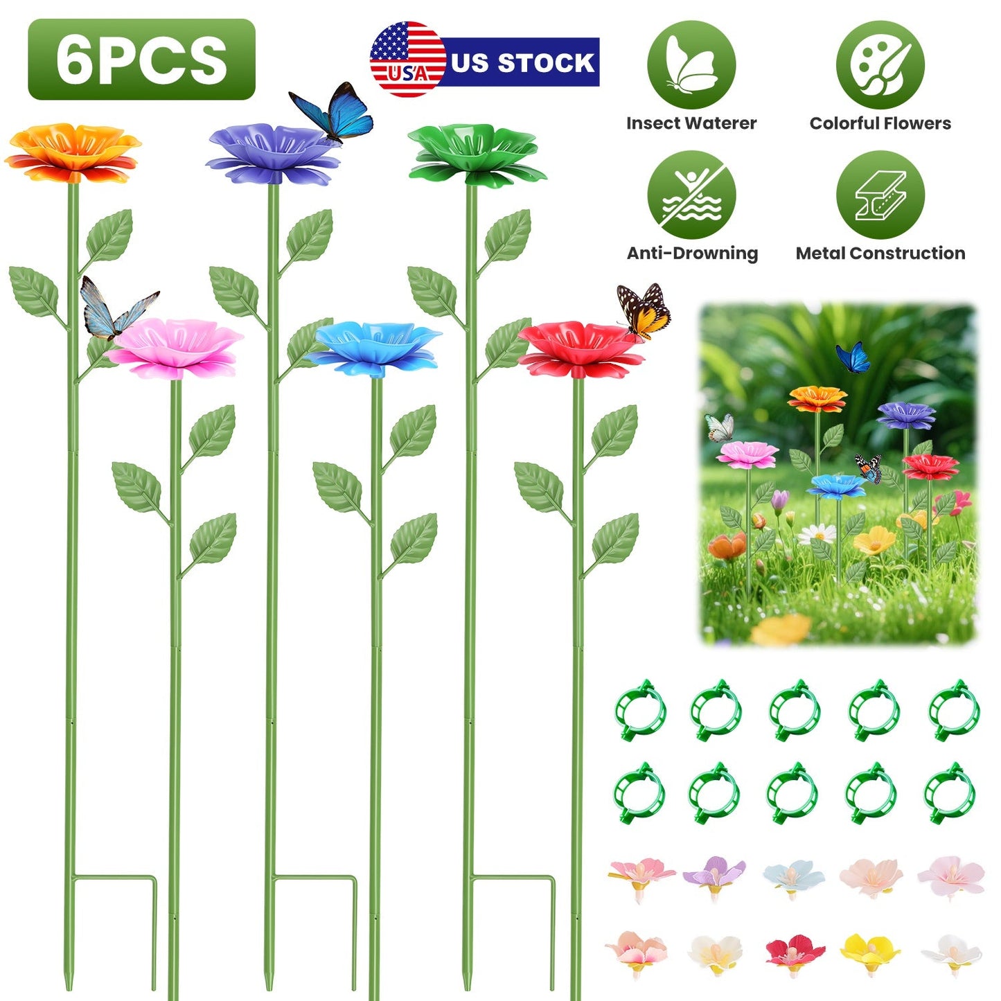 Metal Bee Watering Stations 6-Pack with Anti-Drowning Design