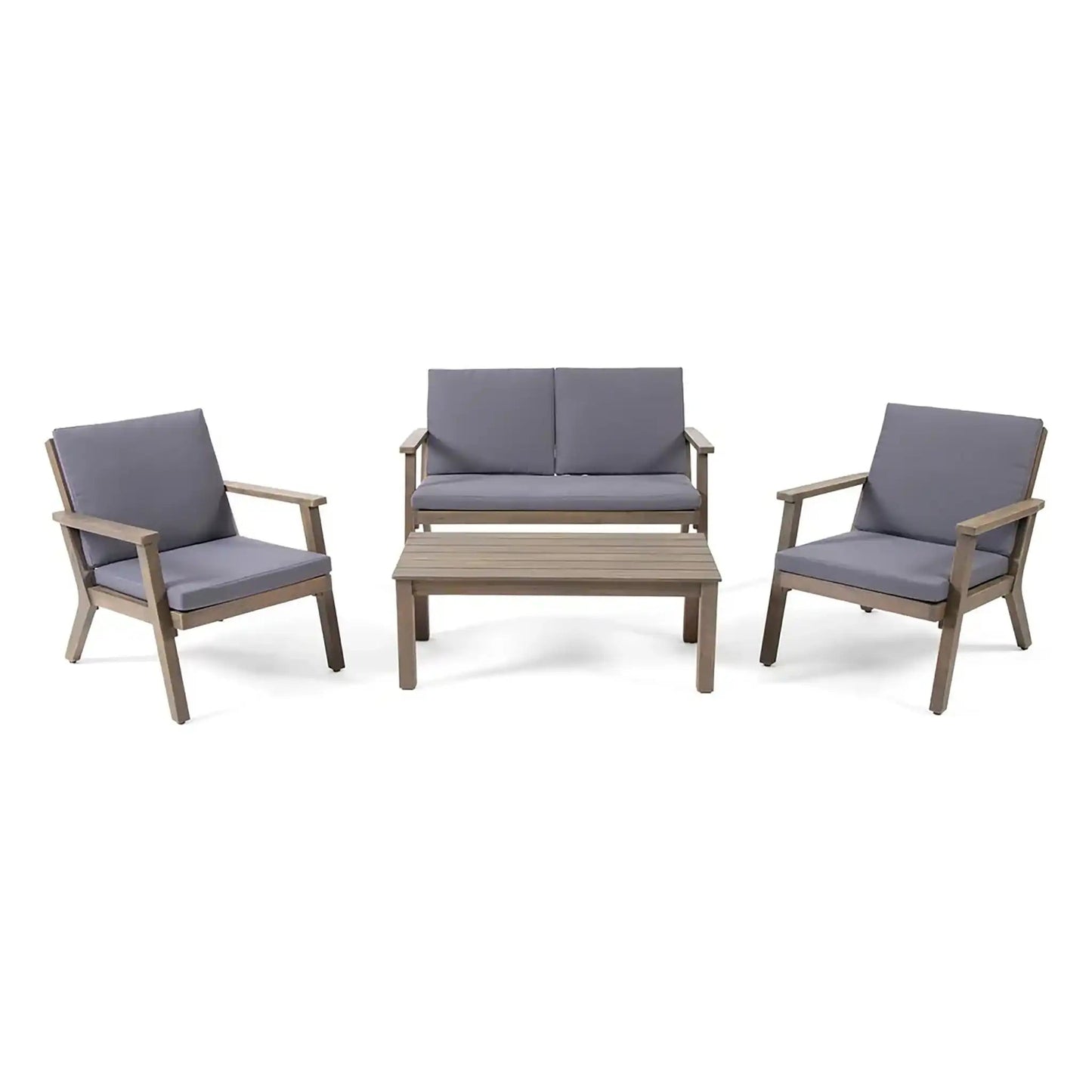 Avacyn Outdoor Acacia Wood 4-Seater Chat Set with Cushions
