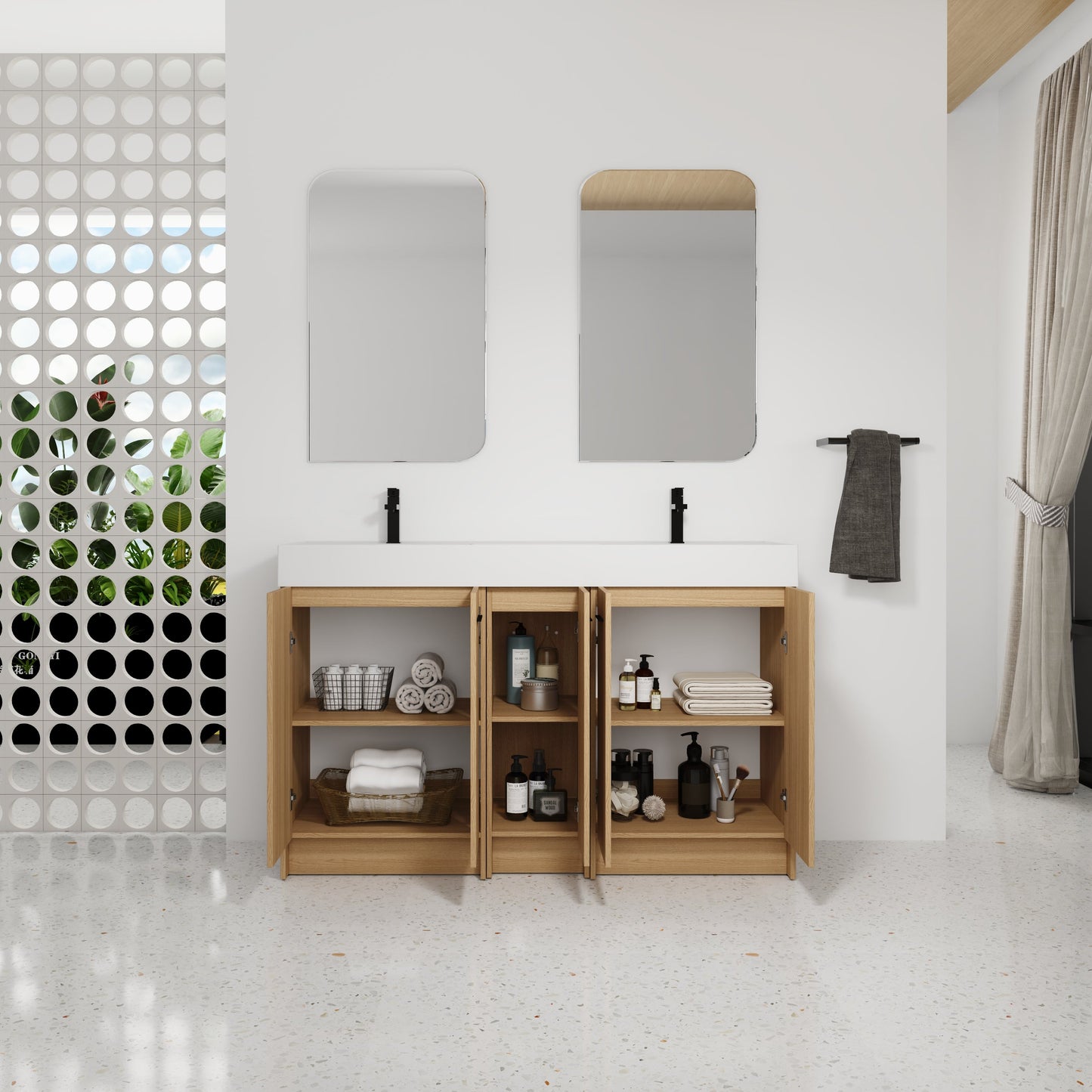 60" Double Sink Bathroom Vanity with Extra-Large Storage