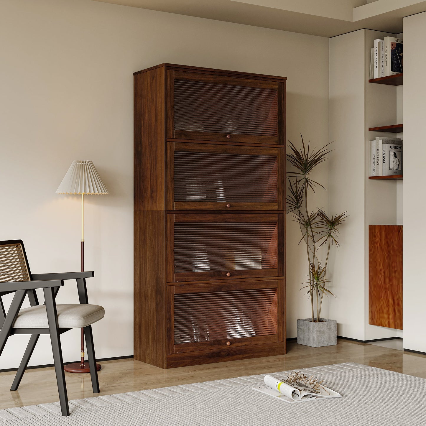 Bookcase Contemporary Closed Back Glass Doors Office Storage Cabinet