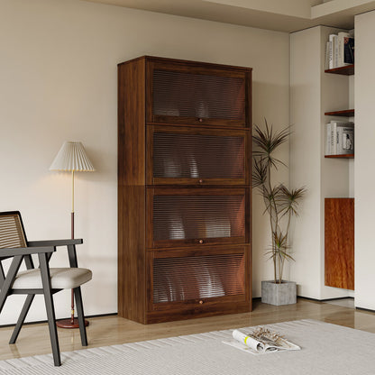 Bookcase Contemporary Closed Back Glass Doors Office Storage Cabinet