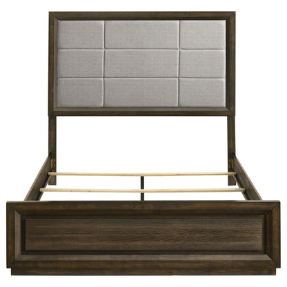 Atlas 64-inch Queen Upholstered Panel Bed Grey and Dark Oak
