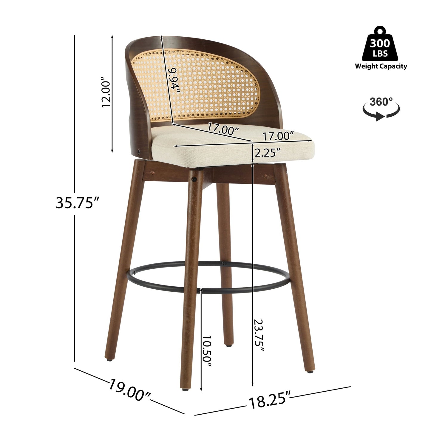 Como Indoor Wood Barstool Set of 2
