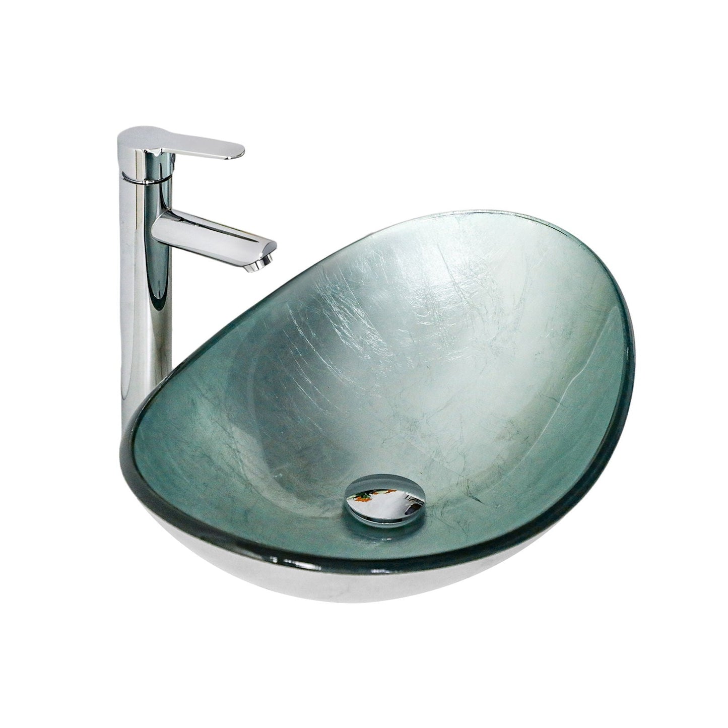 Tempered Glass Vessel Sink With Boat Shape Pop-Up Drain
