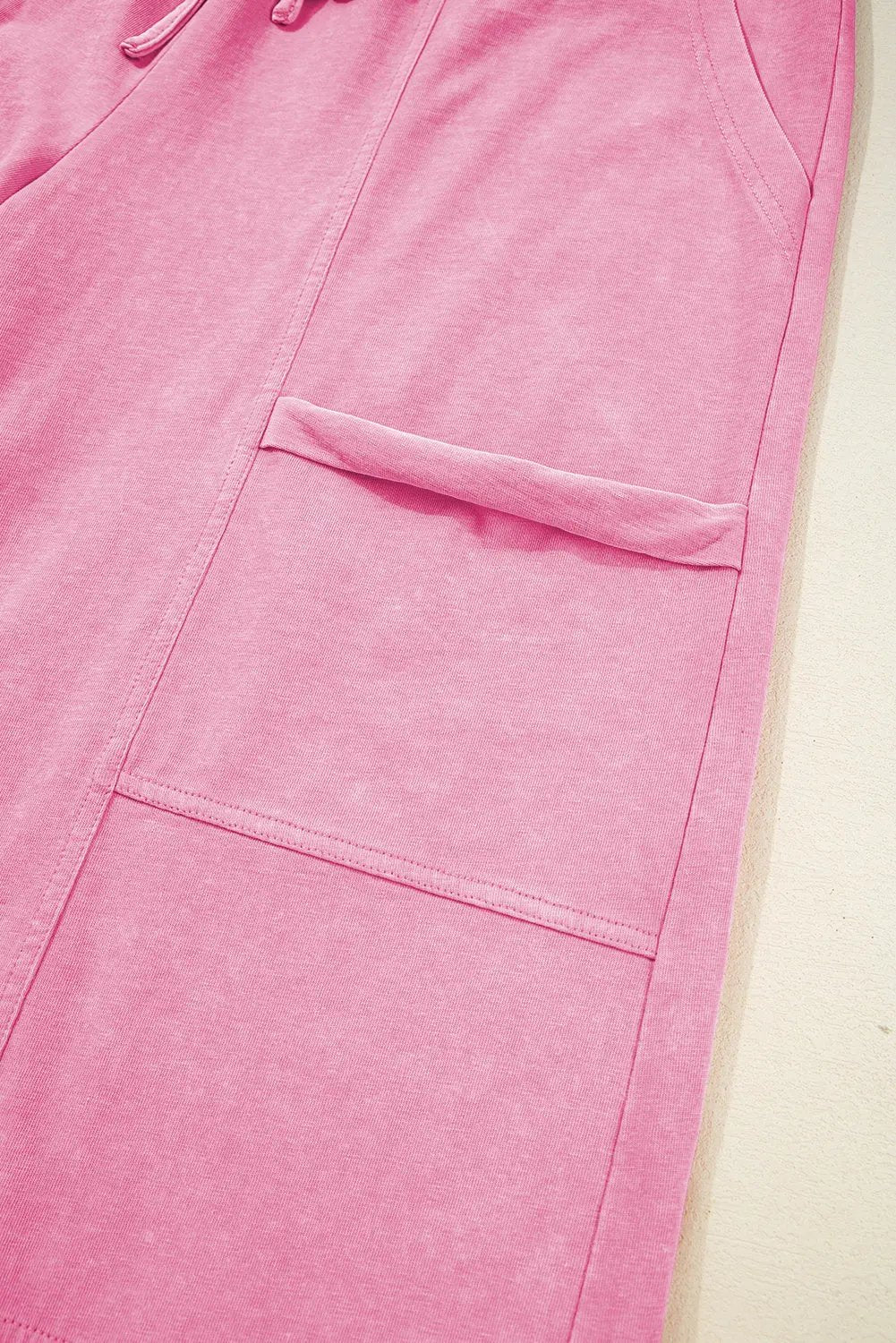 Love Salve Mineral Wash Pink Cargo Pants Women's Casual Wide Leg + Drawstring