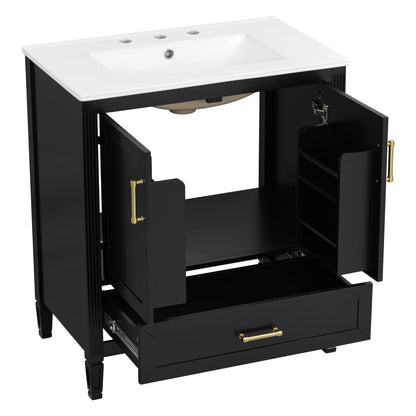 Elegant Fluted Bathroom Vanity With Sink, Soft Close Doors & Drawer