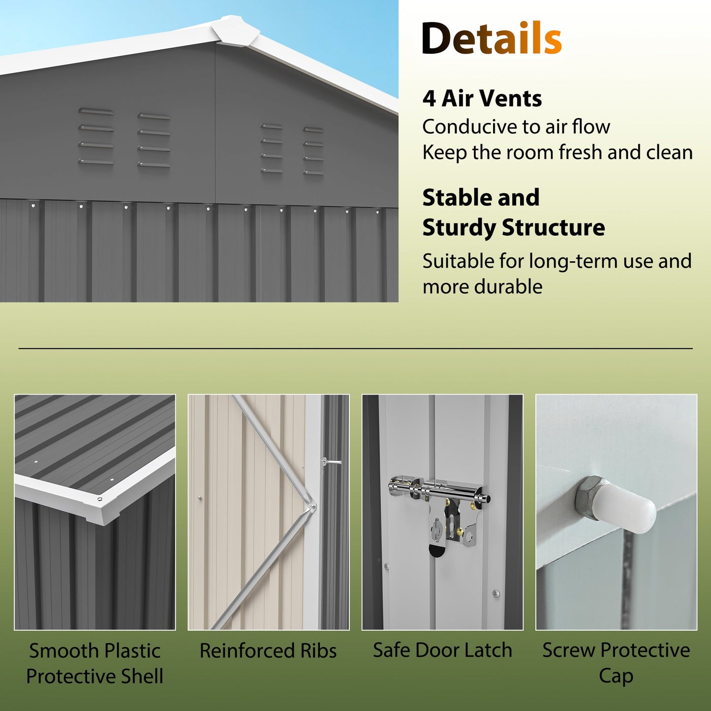 8'x6' Large Steel Storage Shed with Window, Lockable Doors & Sloped Roof