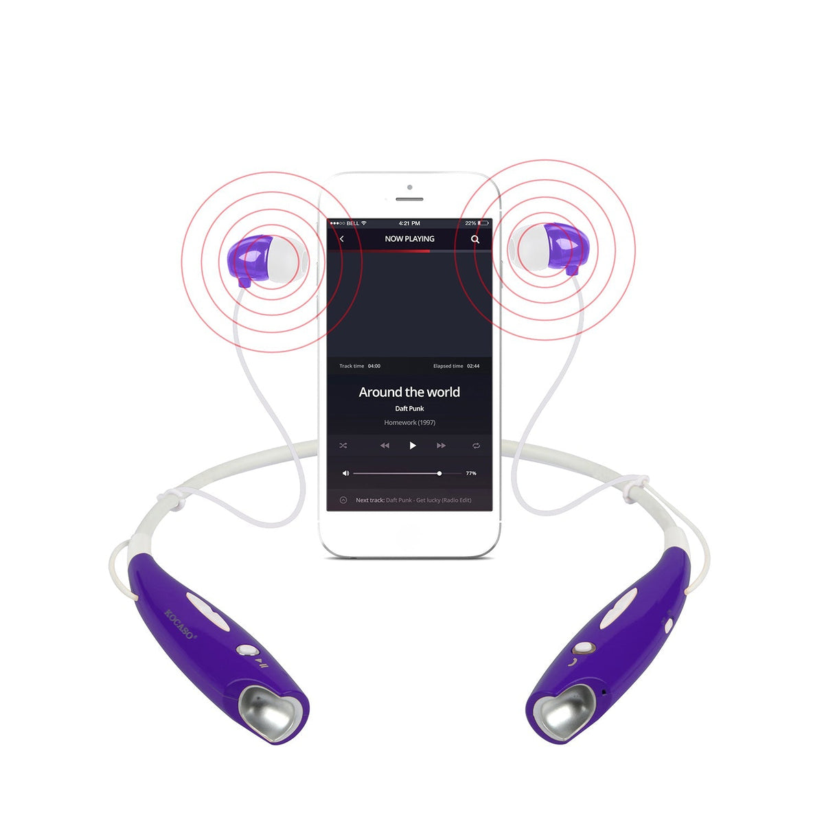 KOCASO Wireless Sports Stereo Hands Free Headset for Phone and Tablet