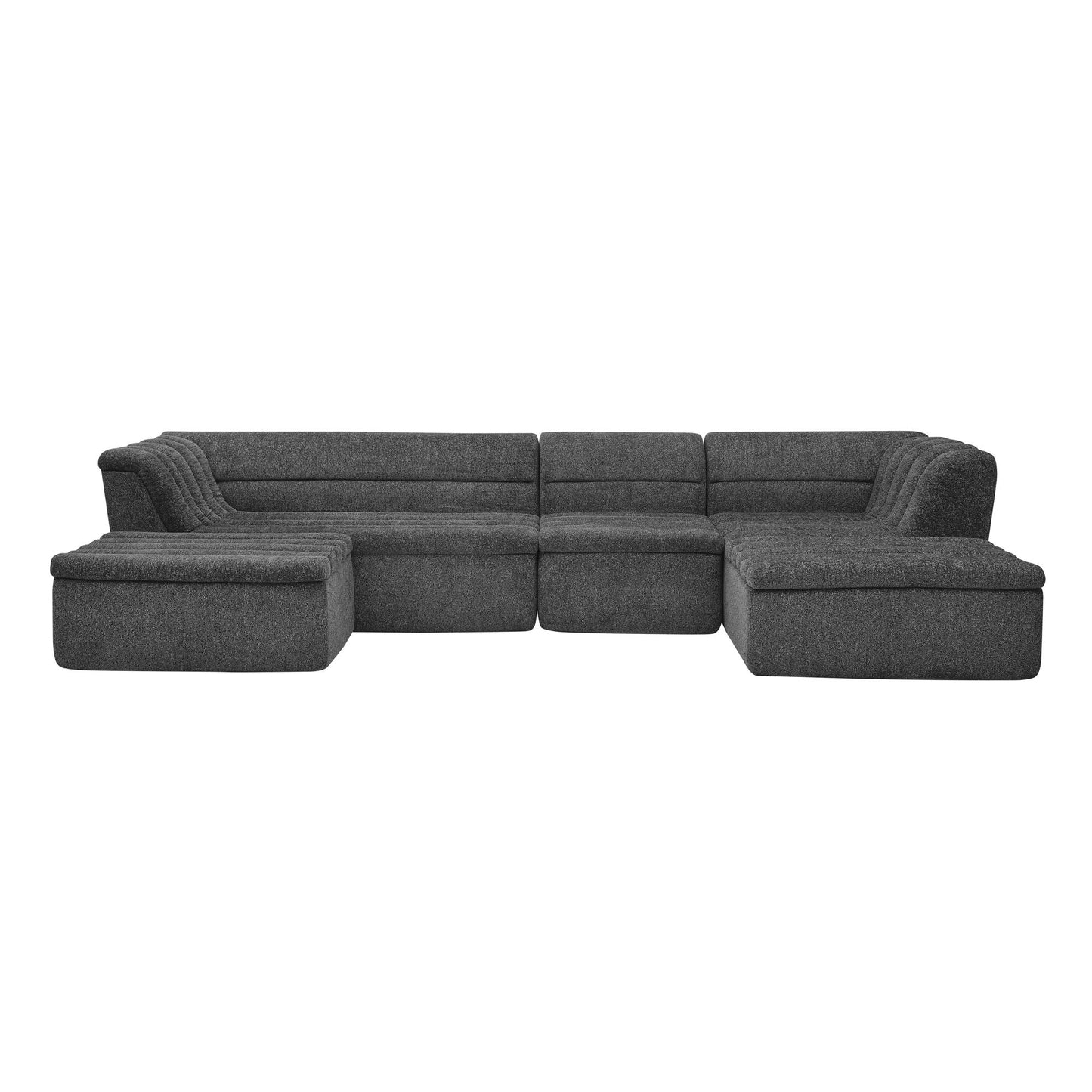 U-Shaped Modular Sectional Sofa With Chaise And Movable Ottoman With Wave-Shaped Armrest