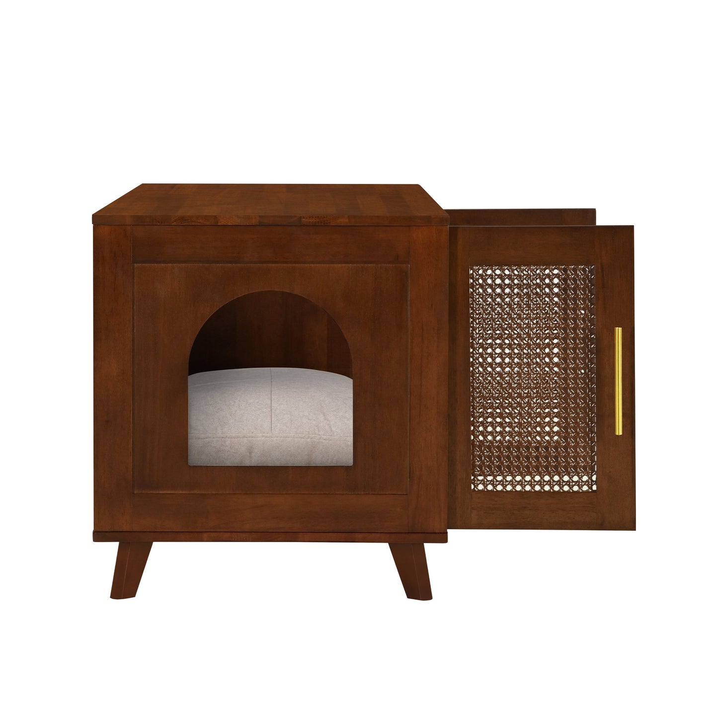 Myra Indoor Premium Rubber Wood Cat Cabinet with Cozy Cushion