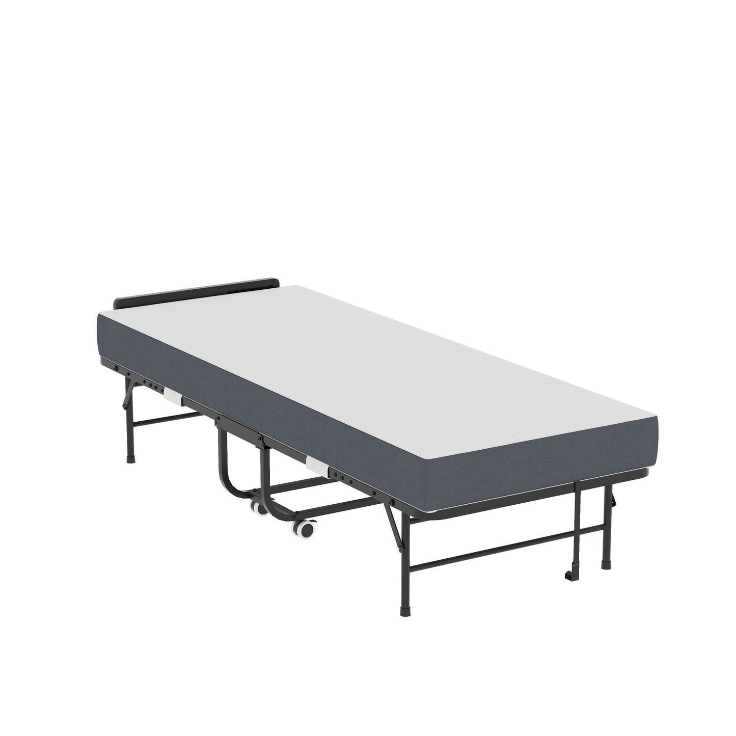 Twin Folding Bed With Adjustable Headboard & Memory Foam Mattress, Portable Coton Wheels For Tall People, Space-Saving Guest Bed - Black