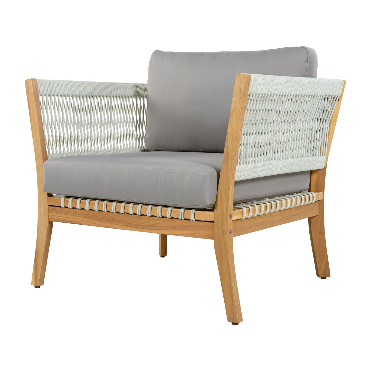 30.3" Outdoor Acacia Wood Patio Chair with Woven Rope Accents