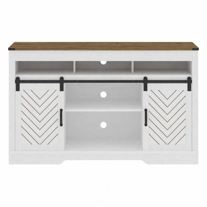 TV Stand With Sliding Barn Doors And Adjustable Storage - White / Oak