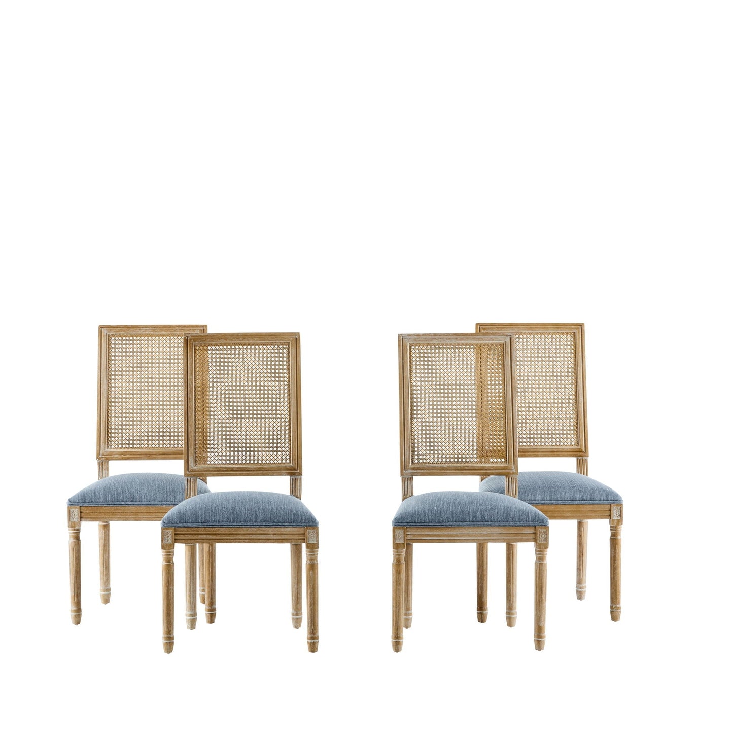 French Country Dining Chair With Rectangular Cane Backrest And Smooth Upholstered Seating