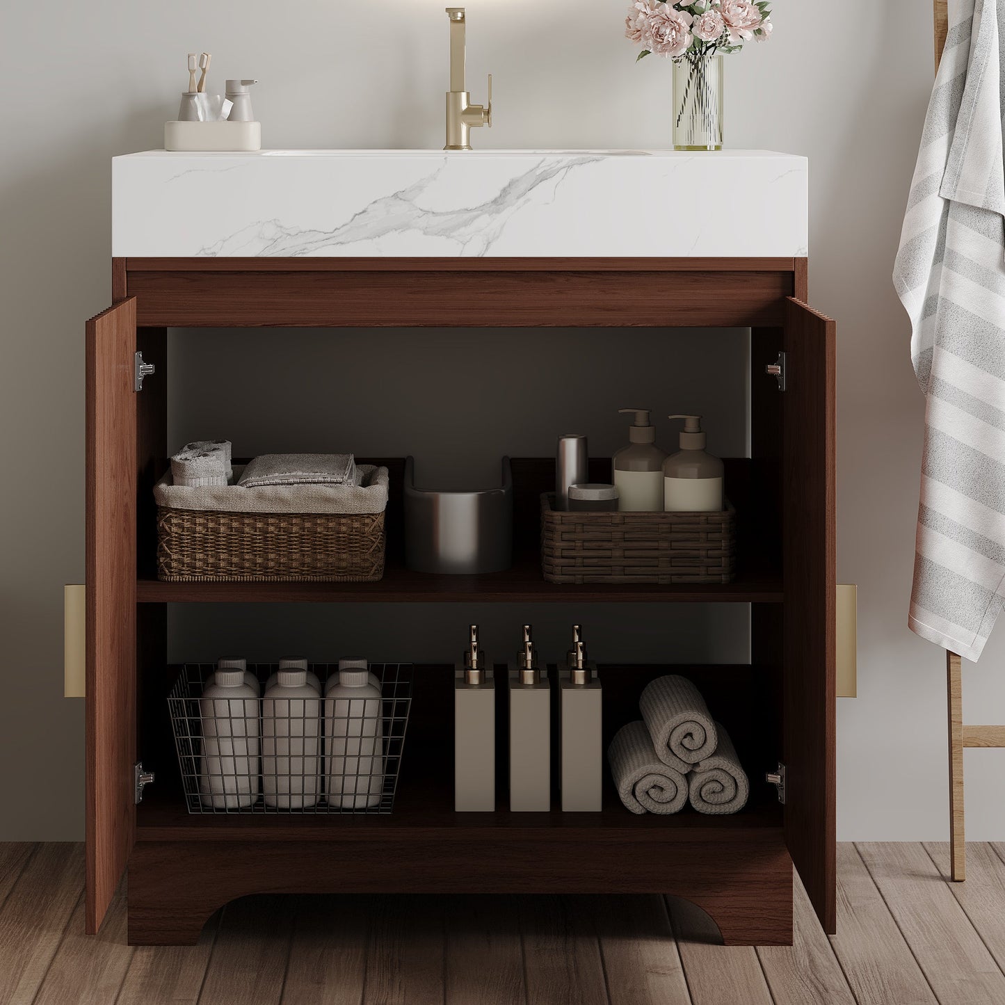 30" Freestanding Sintered Stone Countertop Bathroom Vanity with Ceramic Sink
